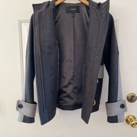 J.Crew Woman's Black/Grey Wool Outdoor Duffle Toggle Short Coat Sz 0 - Picture 8 of 11